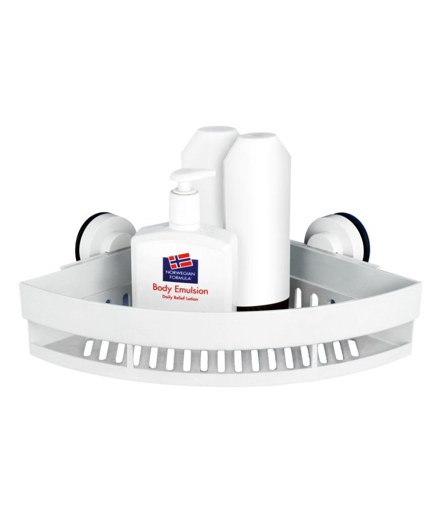 Bathla Dual Suction Stainless Steel Corner Shelf/Rack (White) - with Twist Lock Technology for Instant Installation