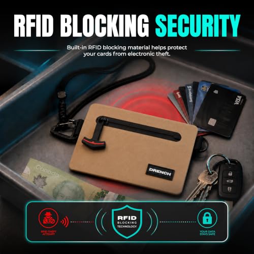 Image of Drench RFID Waterproof Floating Wallet IPX8 Dry Bag for Cards & Cash, Tan | IPX8 waterproof RFID wallet for cards, cash & keys with floating design, adjustable lanyard, belt loop & carabiner