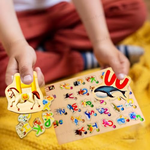 Image of FunBlast Capital Alphabet Learning Board - Wooden Colorful Educational Puzzle Board for Kids, Pre-School Jigsaw Board Toy, Puzzle Toys for Toddlers 1 2 3 4 5 Year Old