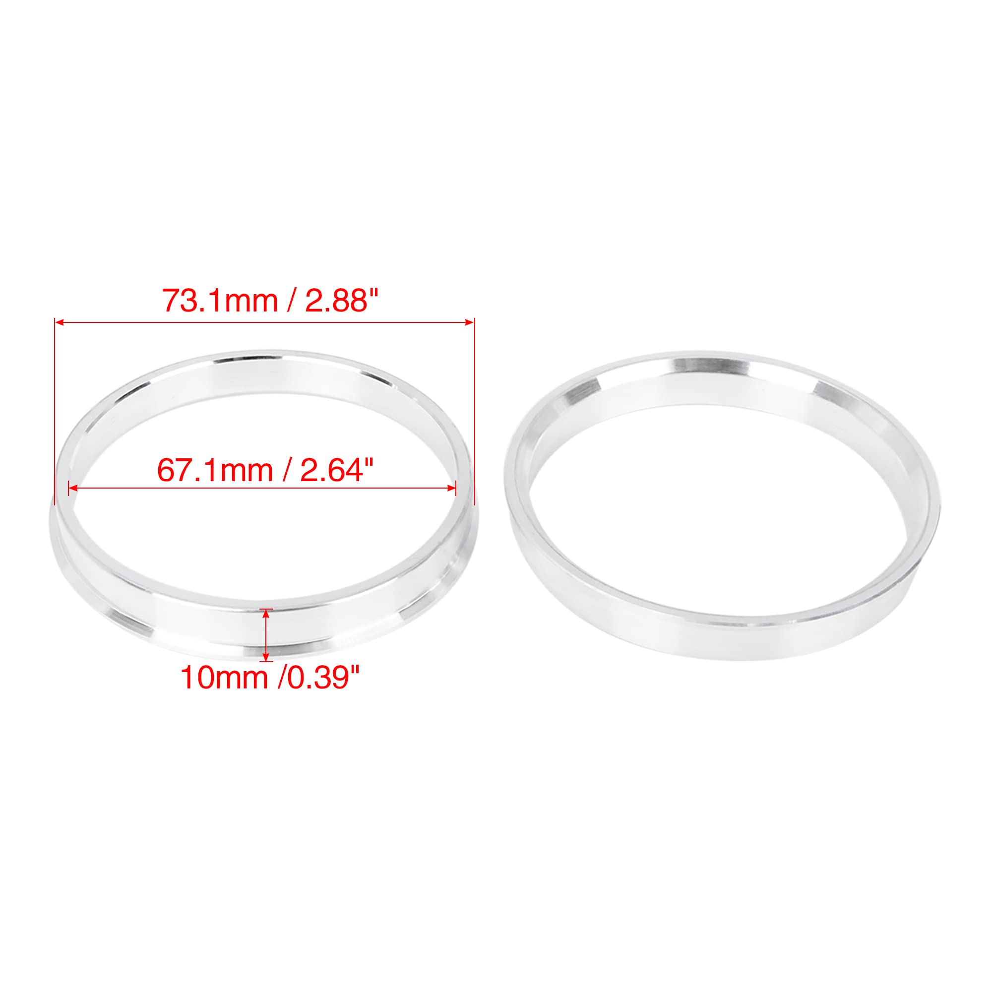 X AUTOHAUX 4Pcs Bague De Centrage 73.1 À 67.1mm en Alliage D'Aluminium | Diamètre Intérieur 67.1mm, Diamètre Extérieur 73.1mm, Profondeur 10mm, Élimine Les Vibrations, Assure Un Ajustement Précis