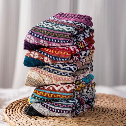 Image of Wool Socks 5 Pairs Thickened Warm Winter Socks Cozy Gifts for Women Christmas Warmth Socks