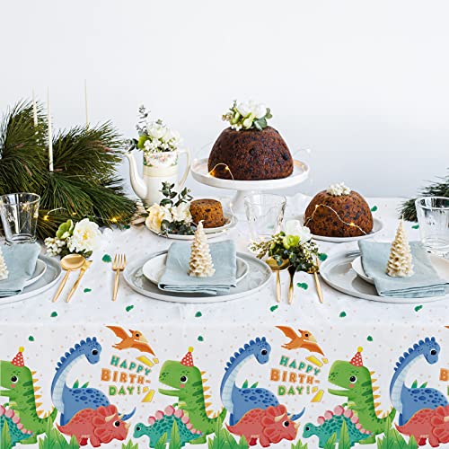 Image of Dinosaur Party Supplies Disposable Tablecloth - Waterproof Plastic Rectangular Table Cover for Boys Kids Birthday, Baby Shower Decorations - 3PCS 54 X 108 Inch