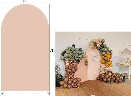 Miniatura 5 de ittsmnt Telón de fondo de arco beige champán, cubierta de pared elástica para decoración de fiesta de animales, boda, banquete, despedida de