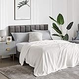 Hansleep 毛布 ダブル 冬用 白 ブランケット マイクロファイバー 柔らかく肌触り フランネル 洗える 静電防止 四季適用 (180x200,ホワイト)