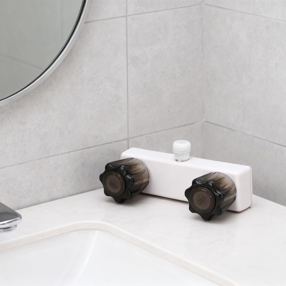 BORDSTRACT Rubinetto Camper, Miscelatore Doccia Camper con Valvola Miscelatrice e 2 Manopole, Deviatore Rubinetto Per Doccia Per Roulotte, Sostituzione Per Bagni di Camper(Bianco)