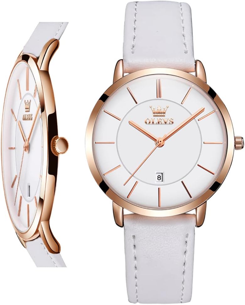 Women Wrist Watches Ultra Thin 6.5mm Minimalist Dress Fashion Leather Strap Quartz Waterproof Date Day Slim Watches for Ladies