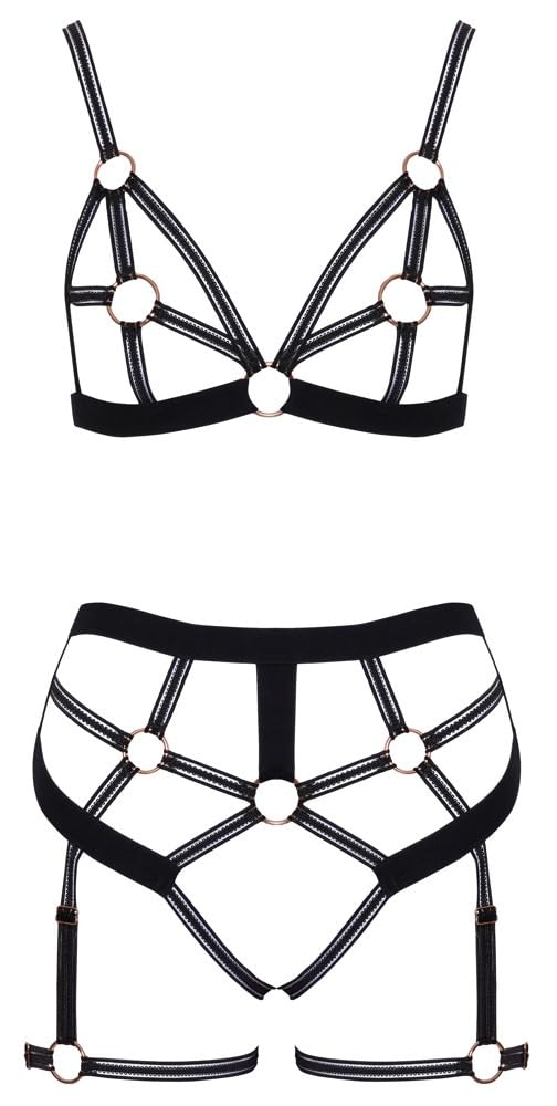 Cottelli Lingerie Harness Style Bra Set - Black - XL