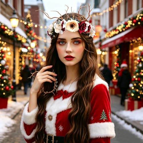 Image of Vivivalue Handmade Adjustable Flower Wreath Headband Halo Floral Crown Garland Headpiece Wedding Festival Party | for Halloween Renaissance Wedding Costume Party Bridal Shower Cosplay Prom Photo Props