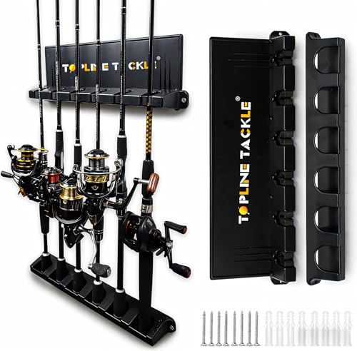 Topline Tackle Fishing Pole Holder Wall Mount, 2 Set Vertical Fishing Rod Holders for Garage – Fishing Rod Rack Storage for 12 Rods