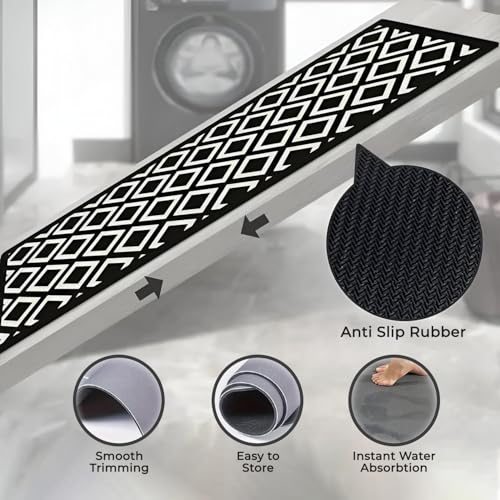 Image of MAXOSHINE Kitchen Mats for Floor Anti Slip Waterproof Feet Comfort Kitchen Runner Floor Mat Standing Desk Mat Floor Mats for Kitchen (120 * 40cm, 60 * 40cm) Set of 2 (Diamond-Black)