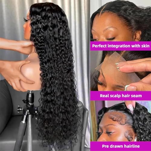 Image of 26Inch 13X6 Lace Front Wigs Human Hair 200% Density Deep Wave HD Transparent Lace Front Wigs Human Hair Pre Plucked Glueless Wigs Deep Curly Human Hair for Women With Baby Hair