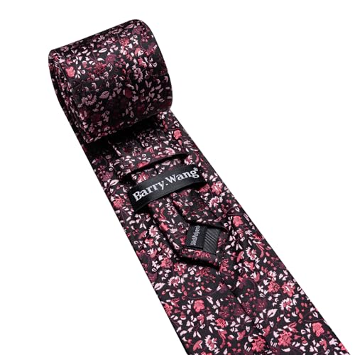 Image of Barry.Wang Floral Ties for Men Flower Necktie with Tie Clip Formal