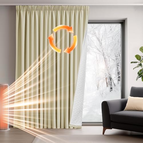 Deconovo Thermovorhang Kälteschutz, Gardinen mit Kräuselband gegen Kälte, Wärmeisolierend...