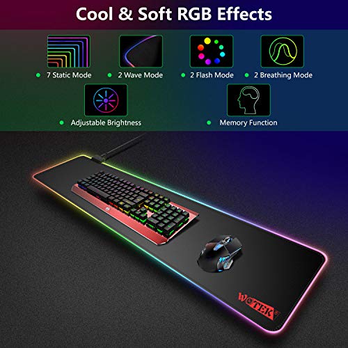 RGB Gaming Mouse Pad Large, RGB Mouse Pad with 14 Lighting Mode, Large Mouse Pad with No-Slip Rubber Base and Memory Function, Large Gaming Mouse Pad, Game Mouse Mat - 31.5x11.8x0.15 in
