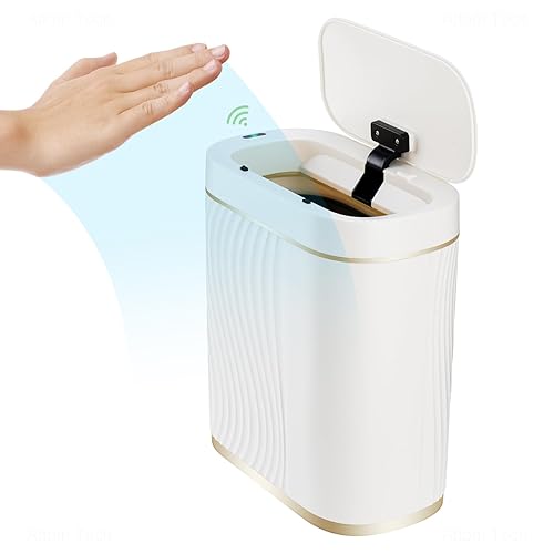 NiHome Bote de basura automático inteligente sin contacto con tapa, cierre silencioso, 2 galones, compacto sensor de movimiento infrarrojo, cubo de