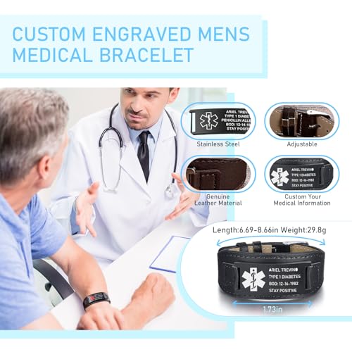 Medical Alert Bracelet for Men, Personalized Engraving Medic Info ID Bracelet Custom Emergency Medical Bracelets for Autism Allergy Diabetic Epilepsy4