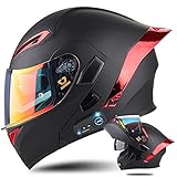 Bluetooth Modular Motorcycle Helmet with Tail DOT/ECE Approved Flip Up Front Helmets Dual Anti-Fog Visors Full Face Helmet Built-in Mp3 Integrated for Adults Men Women 55-64CM (Medium, Q)