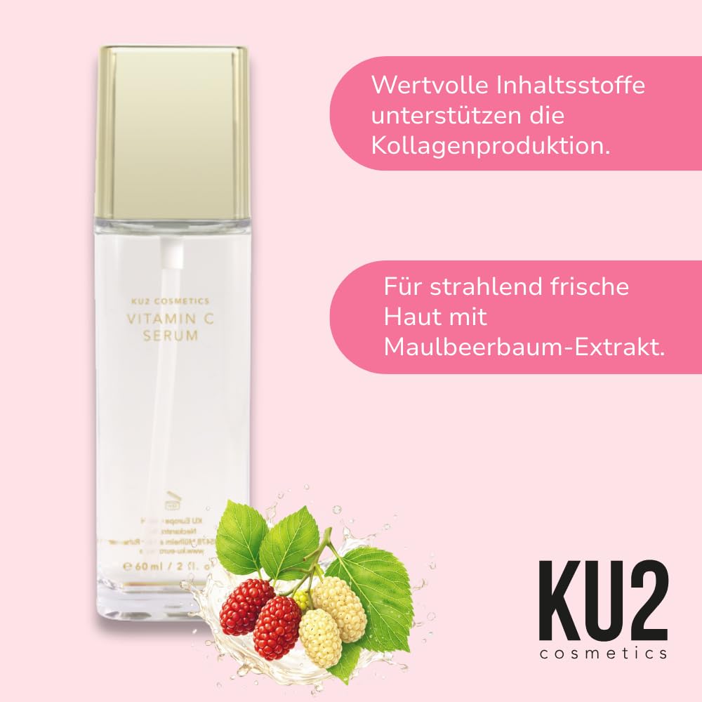 KU2 Cosmetics Vitamin C Serum + Gesichtscreme Set – Anti Aging Gesichtspflege für strahlenden Glow, gegen Pigmentflecken, Unreinheiten & trockene Haut, 60ml + 50ml