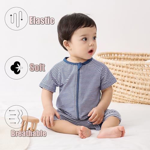 Feidoog Baby Boys 2Pack Rompers Summer Short Sleeve 2 Way Zipper One-Piece Romper Jumpsuit Sleep and Play4