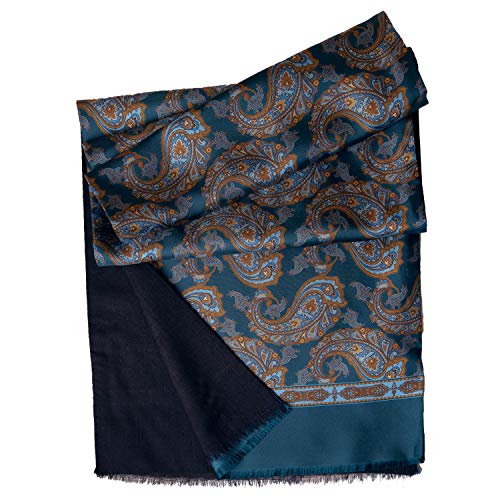 Elizabetta Men's Italian Silk Scarf - Soft Wool Lined - Reversible - Blue Paisley Elizabetta Men's Italian Silk Scarf - Soft Wool Lined - Reversible - Blue Paisley