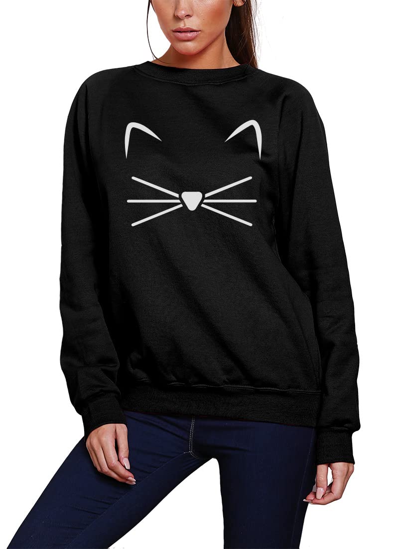 Hotscamp Women's Black Cat Face Sweatshirt - Medium