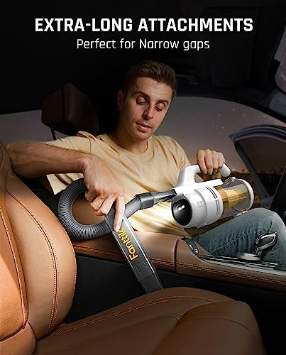 Fanttik V9 Mate Cordless Car Vacuum, 13000Pa Suction Power, 2-Hour Fast Charge, LED Display&LED Light, Portable Hand Vacuum for Car, Office Desk, Keyboards (White)