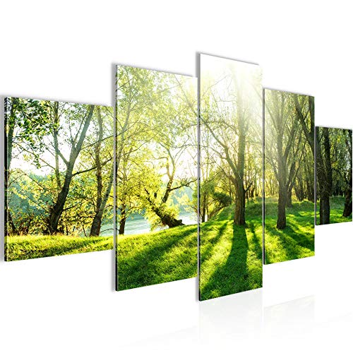 Runa Art - Cuadros Decorativos Bosque paisaje 200 x 100 cm 5 Piezas XXL Decoracion de Pared Diseño Verde 608451a