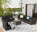 GREZJXC 7 Pieces Outdoor Patio Furniture Set Wicker Sectional Sofa with Cushions & Tea Table Patio Rattan Conversation Chair Sofa Set Black