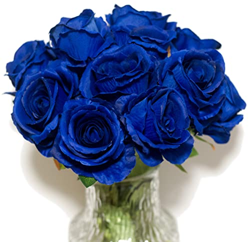 Mumiko Seidenrosen mit Stielen, Kunstblumen für Hochzeit, Blumenstrauß, Tafelaufsätze, Party, Kuchendekoration, Saphirblau, 12 Stück Cover