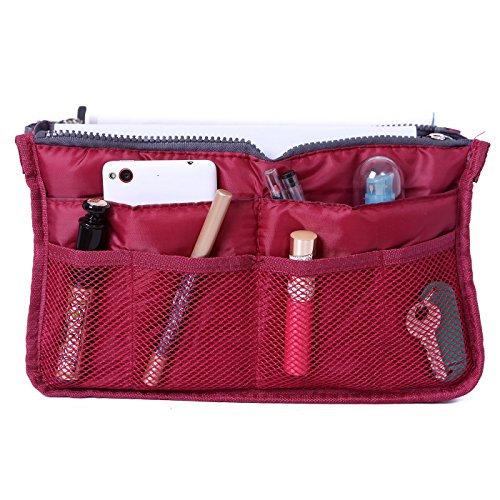 2 Pack Magik Travel Insert Handbag Purse Large Liner Organizer Tidy Bags Expandable 13 Pocket Handbag Insert Purse Organizer With Handles (Burgundy) #TOP5