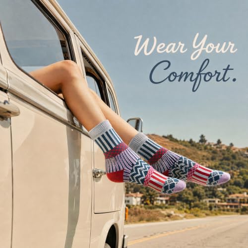 Image of Winter Women Socks 5 Pairs Vintage Wool Casual Thermal Crew Socks