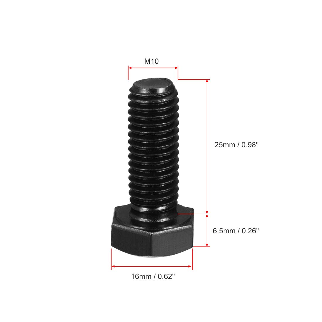 uxcell M10 x 45 mm Boulons à tête hexagonale Main gauche Fermeture en acier carbone noir M10*25-20pcs
