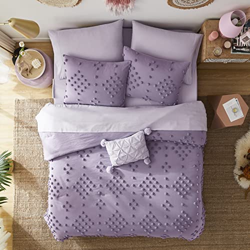 Image of Girls Twin Bedding Set - 5 Pieces Tufted Pom Bed in a Bag Purple Bed Set
