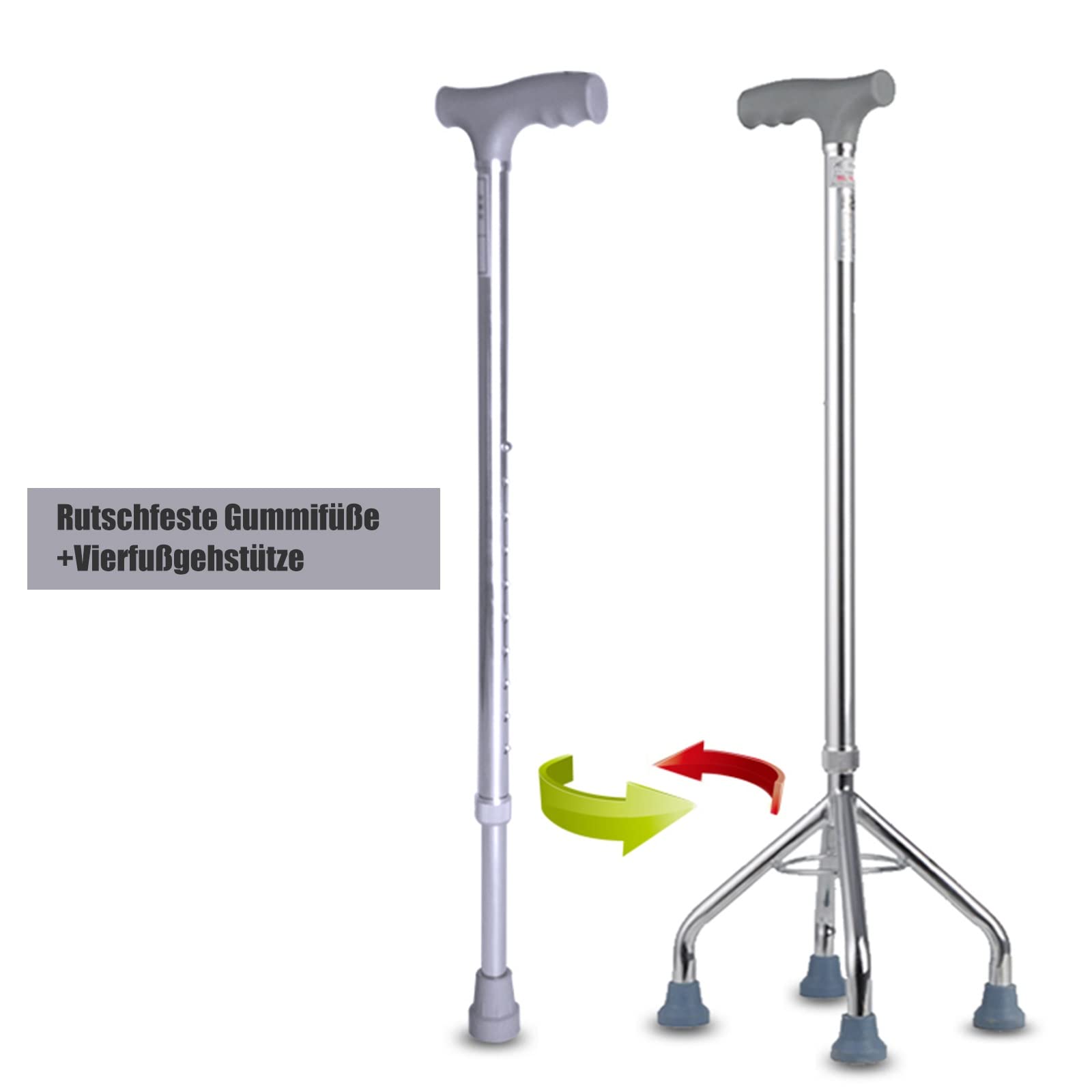 Cuadrípode con para Adultos, Antideslizantes Bastón con Base de 4 Patas, Muleta 4 Patas, para Ancianos, Discapacitados, Plateado