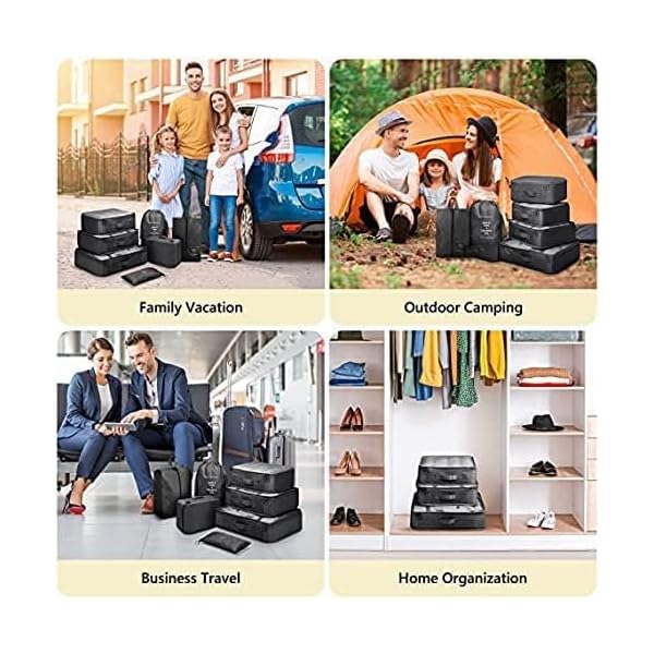 CASTILLO GRAND 7Pcs SET Travel Luggage Organizer Packing Cubes Set Storage Bag Waterproof Laundry Bag Traveling Accessories, Black