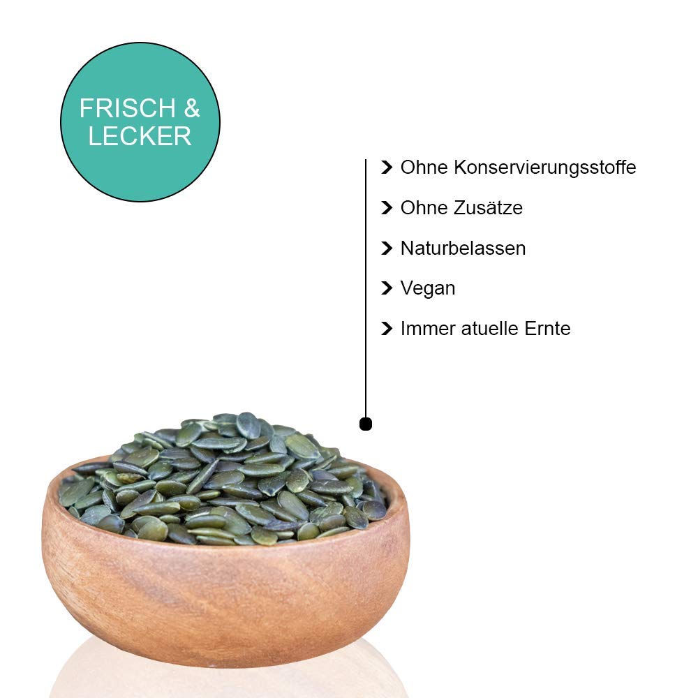Kürbiskerne geschält 5kg naturbelassen, ungeröstet & ungesalzen | Premiumqualität in Rohkostqualität | Kerne grün ohne Schale | Ideal als Snack in einer wiederverschließbaren Verpackung