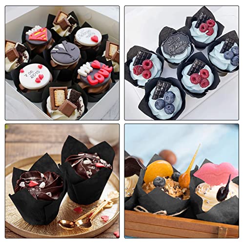 Wopplxy 200 Pcs Tulip Cupcake Liners, Muffin Baking Cupcake Liners Holders, Baking Cups, Greaseproof Paper Cupcake Liners For Party, Wedding, Birthday, Christmas Cupcake Wrapper(Black) #TOP5