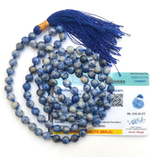 Image of Apnisanskriti Premium Sodalite Stone Mala for Men and Women (6mm, AAA Quality, Lab Certified, 108+1) - Natural Stone Beads Mala - Blue Colour - Pack of 1