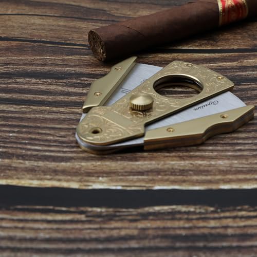 Foxmox Cigar Cutter Guillotine - Heavy Quality and Dignified Engraved Pattern Cigar Cutters for Men(Gold) - Image 4