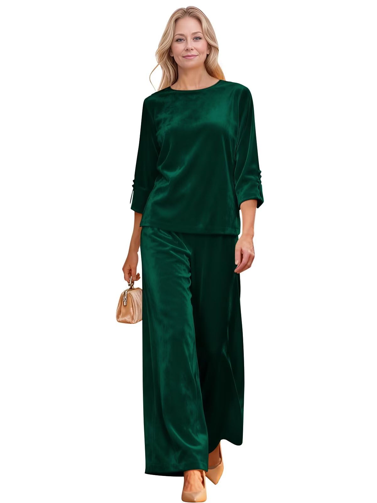 Velvet Mother of The Bride Pants Suits for Wedding Winter Long Sleeve Formal Outfit Sets 2 Piece Sets