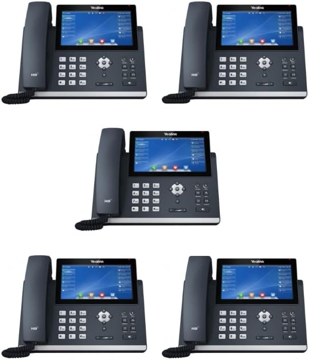 Yealink SIP-T48U IP Phone [5 Pack] 7-Inch Color Touch Screen Display, 16 Lines. Dual USB Ports, Dual-Port Gigabit Ethernet, PoE, Power Adapter Not Included (SIP-T48U) (Renewed)