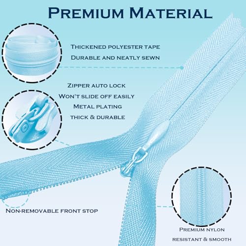 Image of ANPURZII 2PCS #3 9 Inch Light Blue Invisible Zippers for Sewing Skirts, Nylon Coil Bulk Zippers for Pocket, Pillow(Light Blue 9 inch 2PCS)