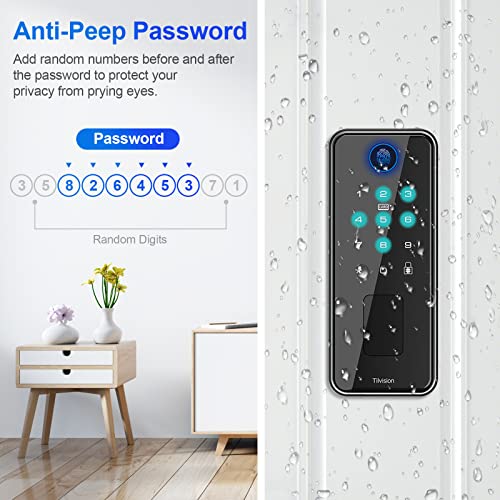 Tilvision Fingerprint Door Lock,Keyless Entry Touchscreen Keypad Deadbolt With Fingerprint,Fob & Passcode Unlock - Auto Lock & Ip65 Waterproof - Biometric Security Door Lock For Front Door,Home,Office #TOP4