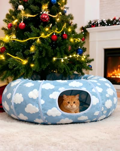 Grelife Cat Tunnel Bed for Indoor Cats, Cute Cat Tunnel Toys, Cat Donut Tunnel Toys with Washable/Removable Cushion, Non-Slip Base, for Cats, Kittens, Small Pets(33.5")