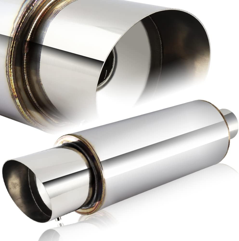 Q1-TECH, Universal 3.0" Inlet 4" Outlet Slant Exhaust Tip Muffler Stainless Steel Universal 19" Length, Slant Tip, Weld On, Exhaust Muffler with Silencer (JDM N1 Style)