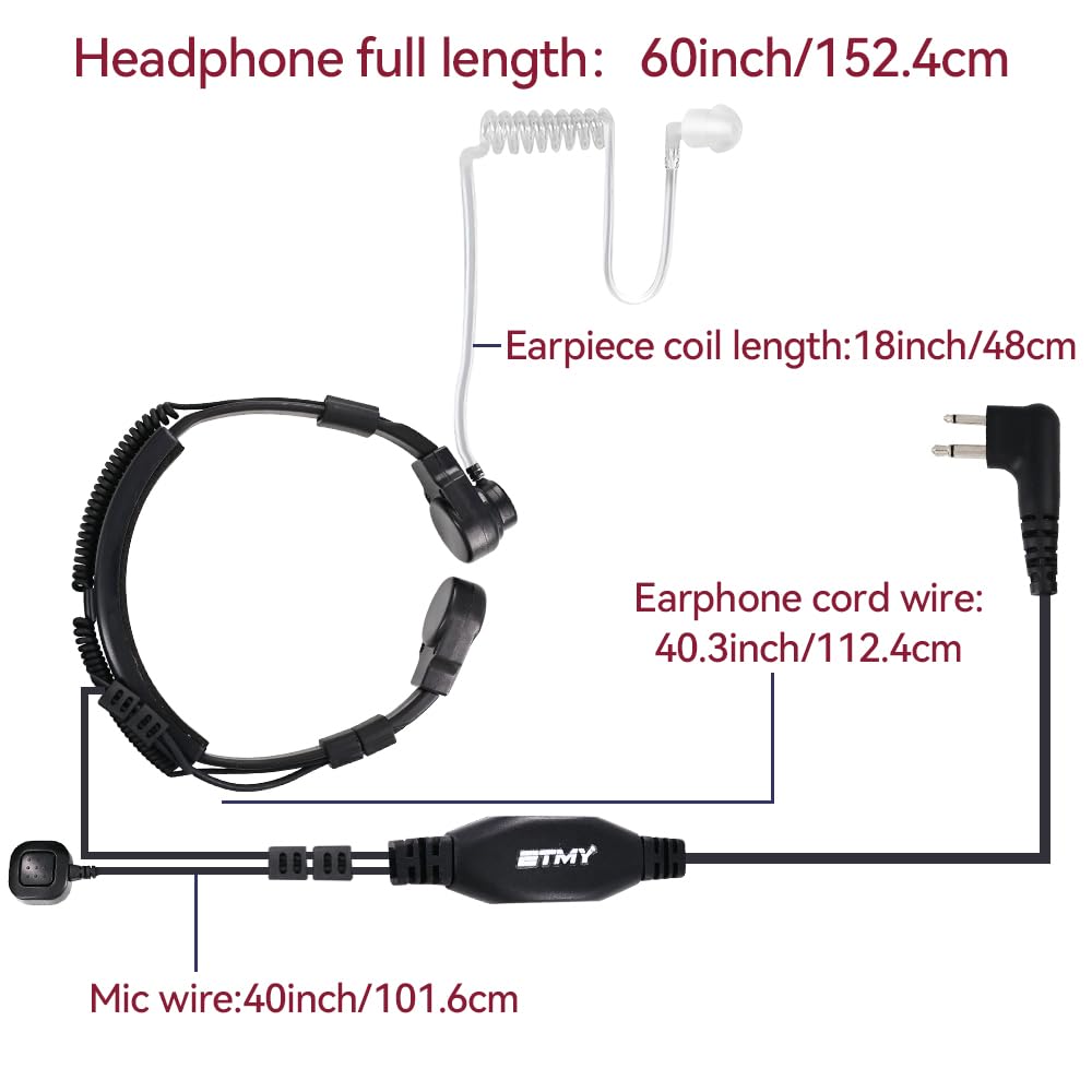 ETMY Halsmikrofon, taktisches Headset, Halsmikrofon, M-Anschluss, kompatibel mit Motorola 2-poligen Radios, Luftschlauch-Ohrhörer für klares Audio im Freien, Bau, Sicherheit