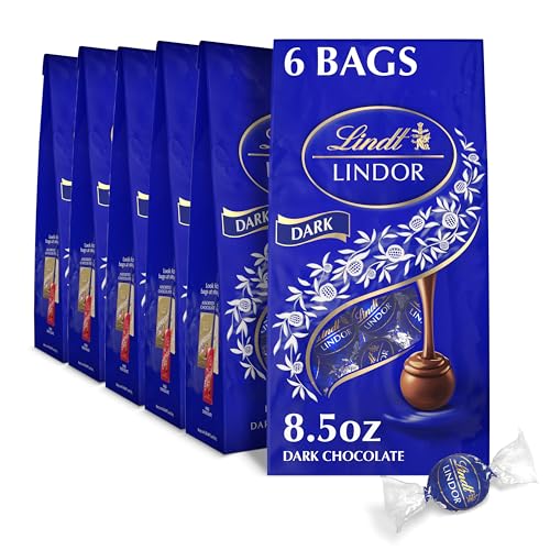 Image of Lindt LINDOR Dark Chocolate Truffles, Dark Chocolate Candy with Smooth, Melting Truffle Center, 8.5 oz. Bag (6 Pack)