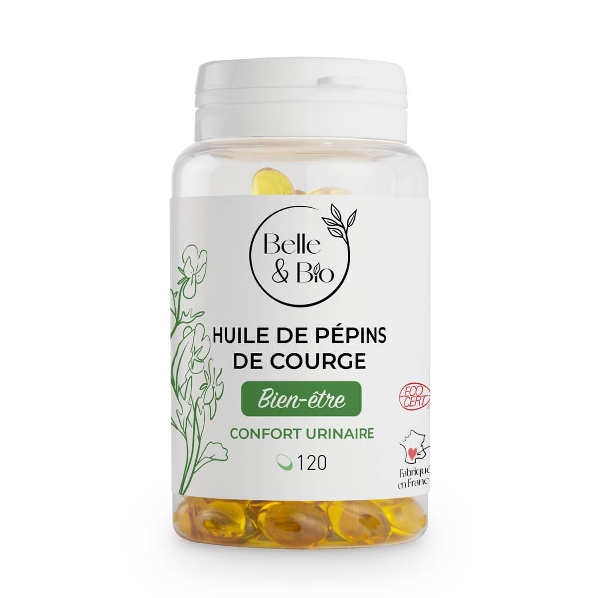 ACTION SUR LA PROSTATE - Huile de Pépin de Courge 500 Mg/Capsule pour Homme 120 Capsules - Huile certifiée Bio - Fabriqué en France