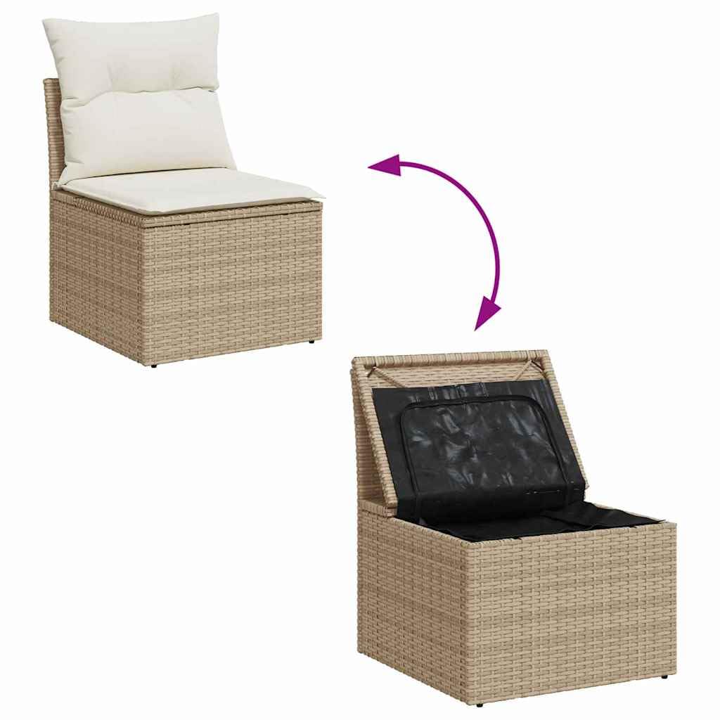 Sofa ogrodowa z poduszkami, 5-częściowy, beżowy i biały, polirattan, modułowa, odporna na promieniowanie UV, odporna na warunki atmosferyczne, na taras, balkon i do użytku na zewnątrz