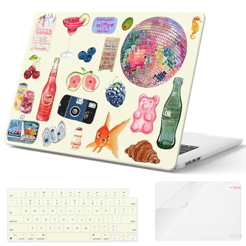 Image of iCasso for MacBook Air 15 inch Case 2026 2025-2023 Release M5 A3448 M4 A3241 M3 A3114 M2 A2941, Vintage Slim Protective Hard Shell Case+Keyboard Cover for Mac Air 15,Watercolor Stickers
